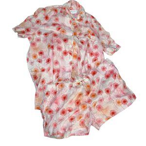 three j nyc pink orange dandelion floral print shorts pajamas L Summer t…